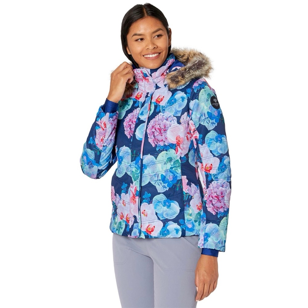 OBERMEYER TUSCANY II INSULATED JACKET WOMEN'S with Faux Fur Trim Floral Size 14 - Picture 2 of 12